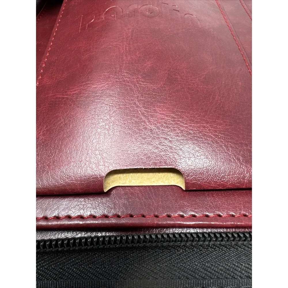 Darolin Zippered Leather Padfolio Portfolio w/Hidden Handle Maroon Faux Leather‎